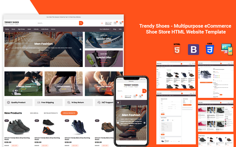 Mehrzweck-HTML-Website-Vorlage für E-Commerce-Schuhgeschäfte
