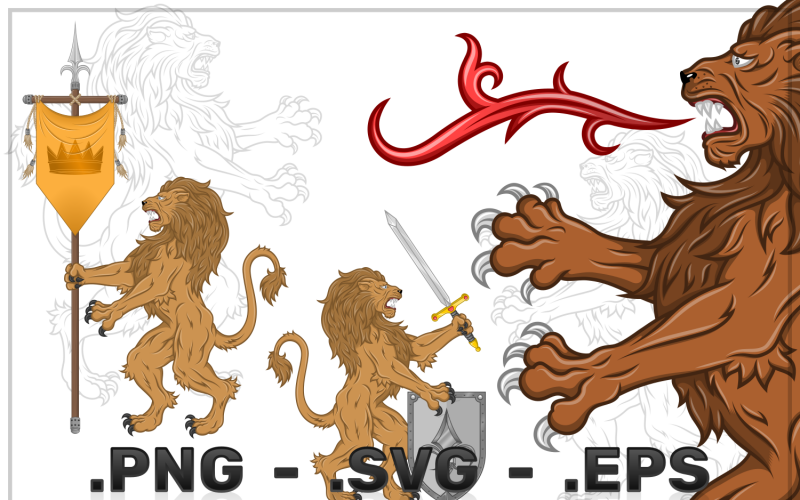 Diseño vectorial de león heráldico rampante
