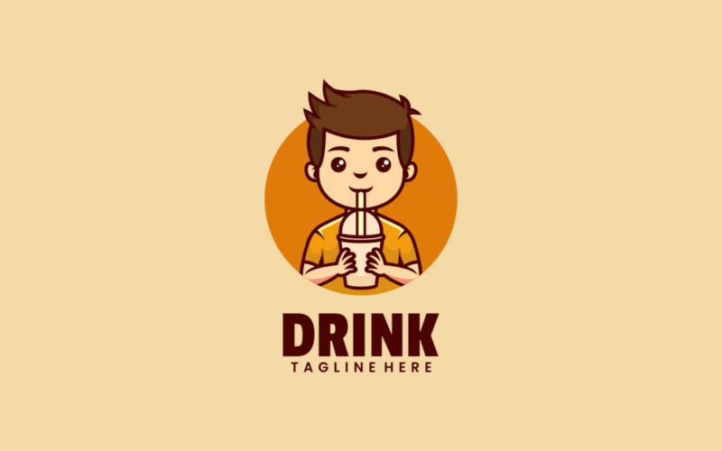 Estilo de logotipo de desenho animado de bebida de menino