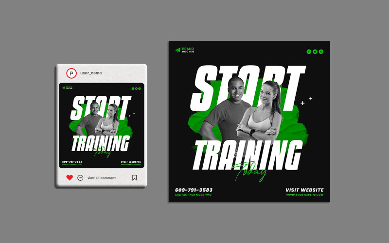Modelo de design de postagem de promoção de mídia social de academia de ginástica esportiva