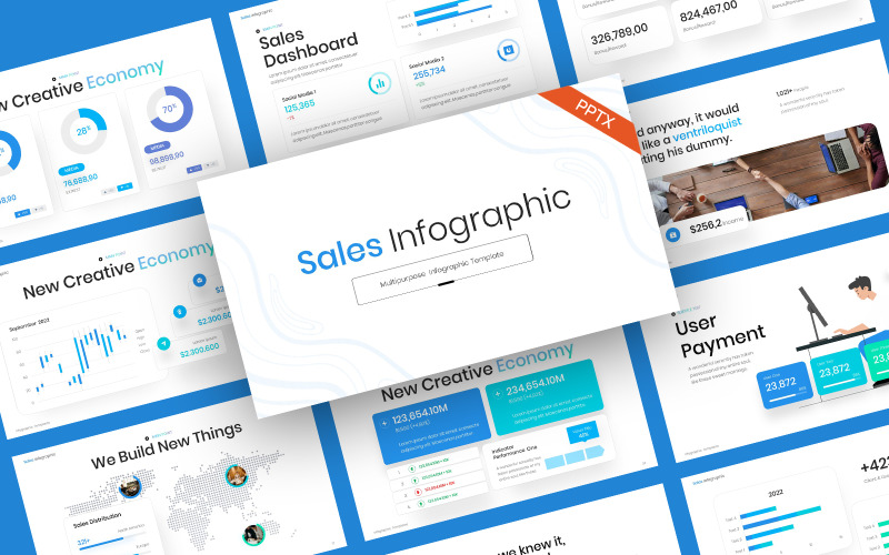 Modelo de PowerPoint de infográfico de vendas de negócios