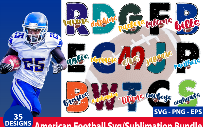 Amerikan Futbolu Süblimasyon Paketi NFL Tişört Tasarımları