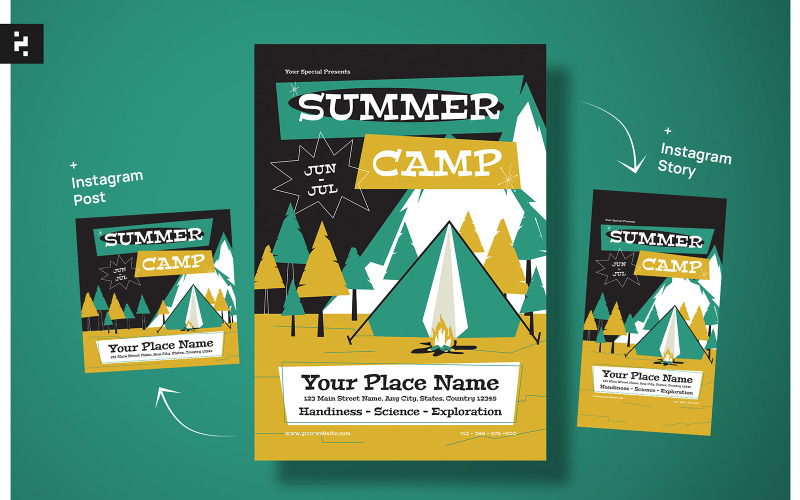Folleto de campamento de verano Estilo de mediados de siglo