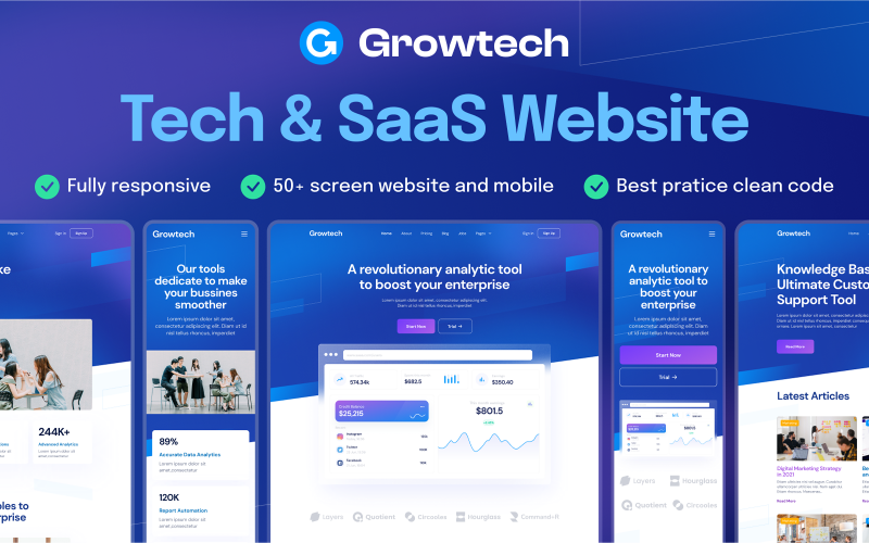 Growtech - Шаблон веб-сайта, кодированный для технологий и SaaS