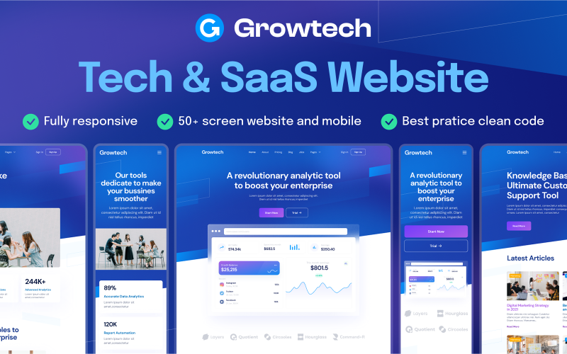 Growtech - Tech & SaaS Coded Website Template