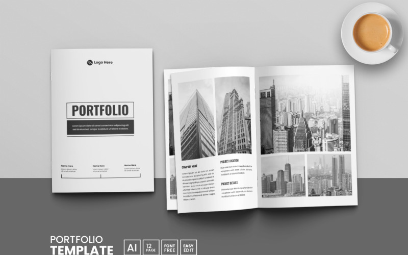 Modelo de Portfólio de Arquitetura Moderna ou Portfólio de Interiores e Layout de Brochura