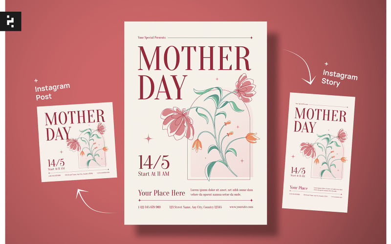 Panfleto do Dia das Mães Tema Floral
