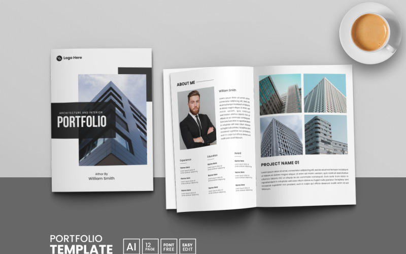 Portfolio di architettura o brochure di costruzione e modello di portfolio immobiliare