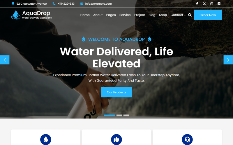Aquadrop - Su Dağıtım Şirketi HTML5 Web Sitesi Şablonu