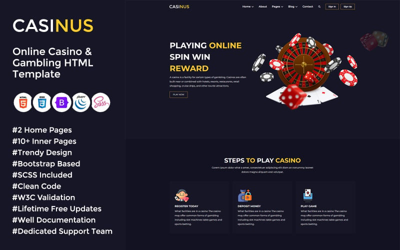 Casinus - Casinò online e modello HTML di gioco d'azzardo