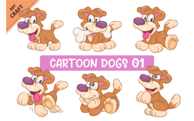 Conjunto de cães dos desenhos animados 01. Clipart.