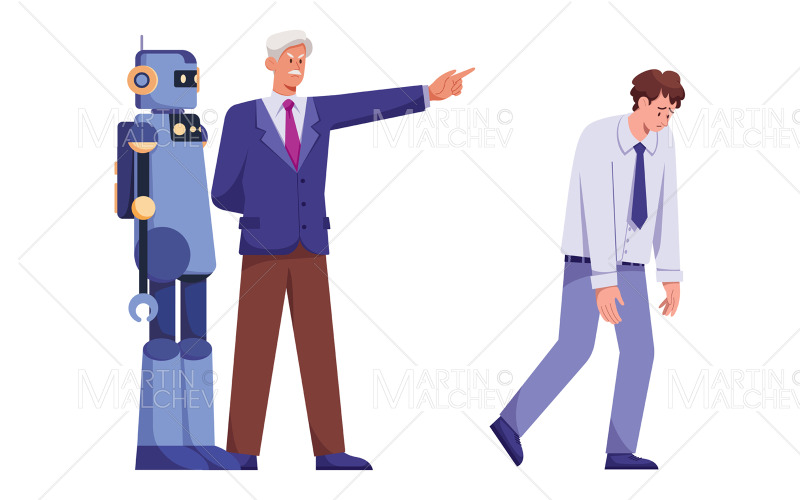 AI Reemplazo humano en la ilustración del vector blanco