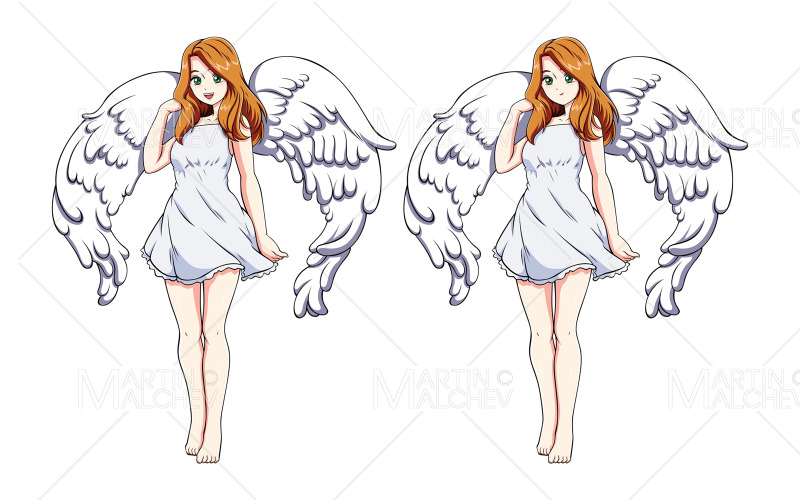 Angel Anime Girl på vit vektorillustration