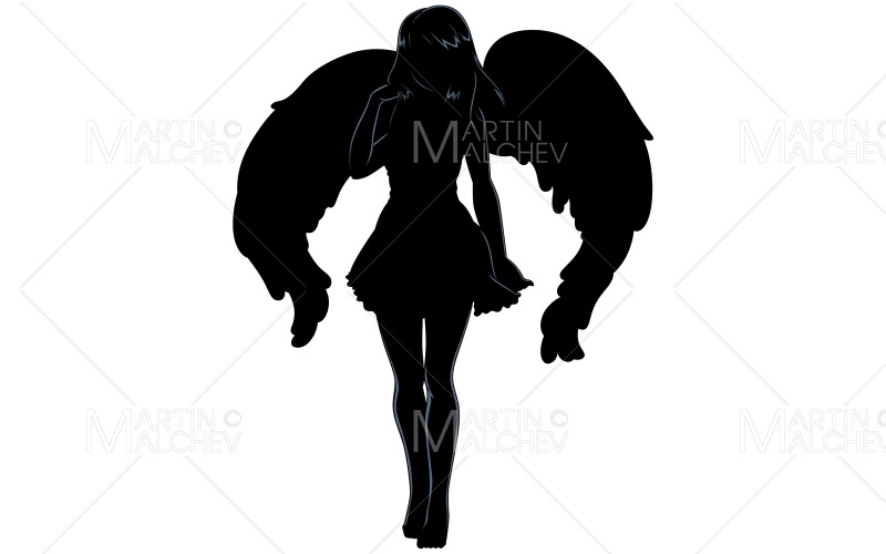 Angel Anime meisje silhouet vectorillustratie
