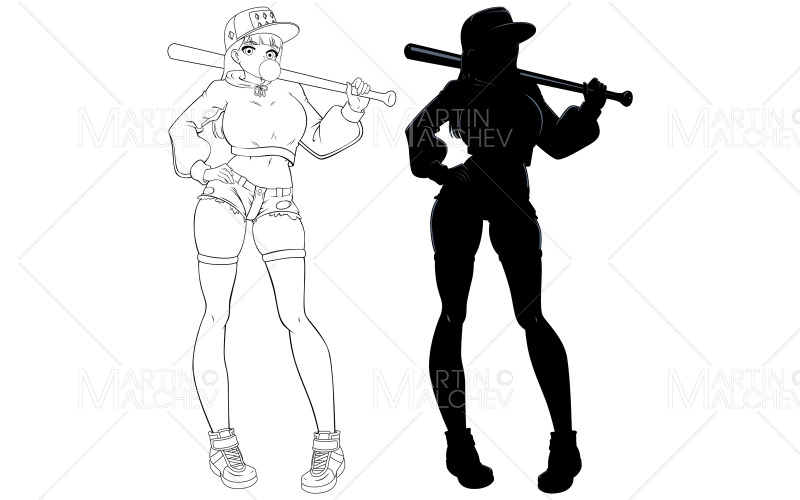 Anime Bat Girl Line Art vektoros illusztráció