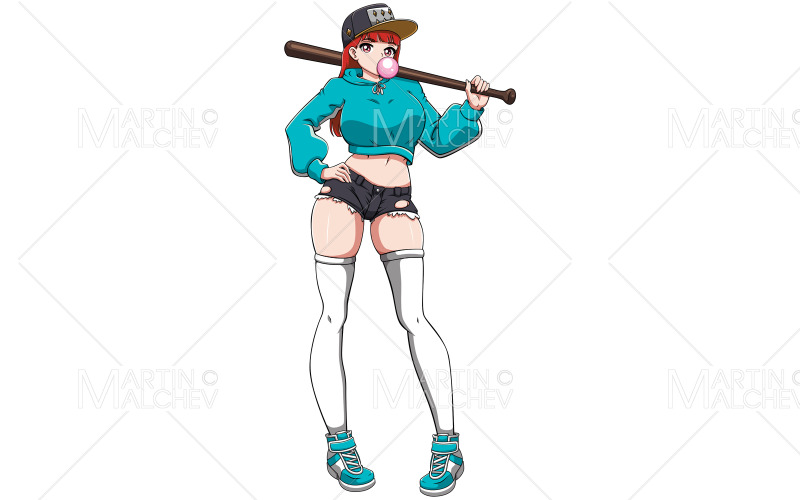 Anime Bat Girl på vit vektorillustration