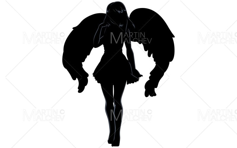 Engel, Anime, Mädchen, Silhouette, Vektor, Illustration