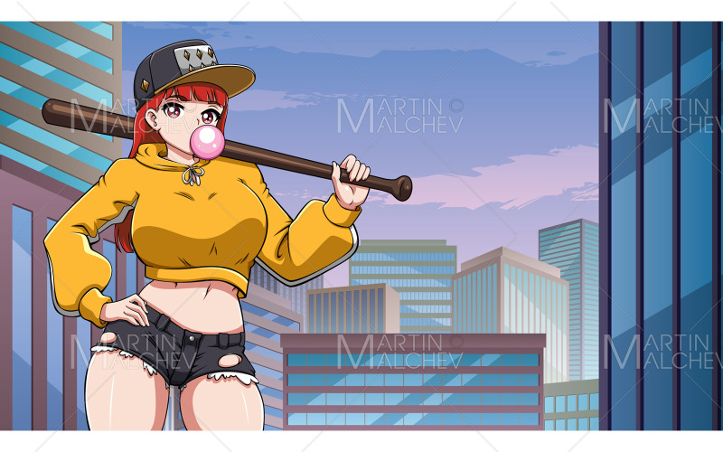 Illustrazione di vettore della ragazza del pipistrello di anime