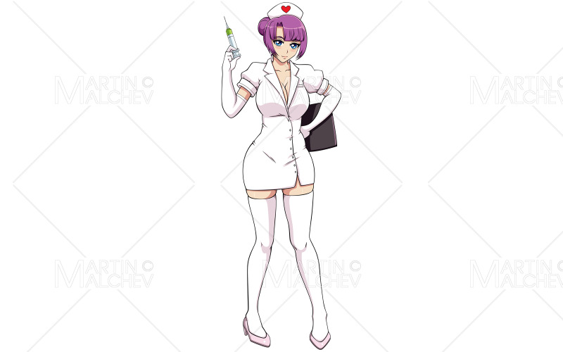 Infermiera anime su illustrazione vettoriale bianco