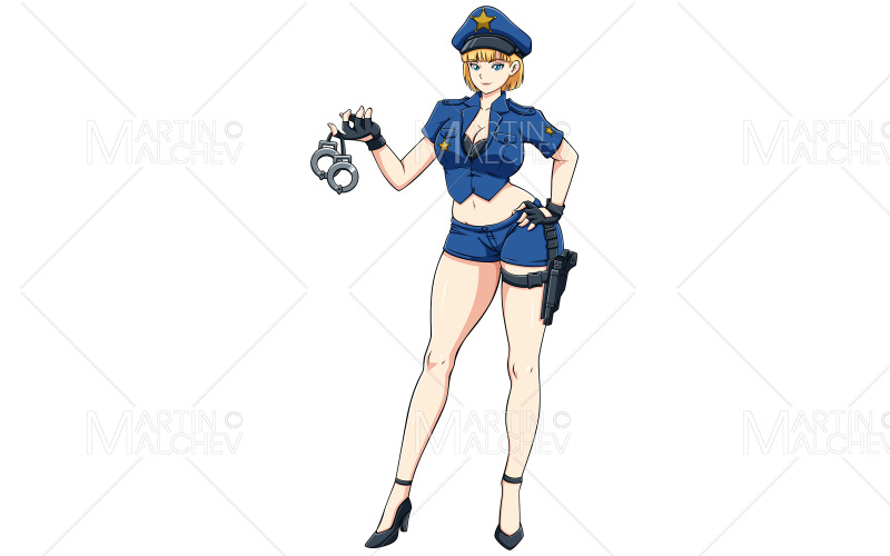Oficer policji anime na białej ilustracji wektorowych