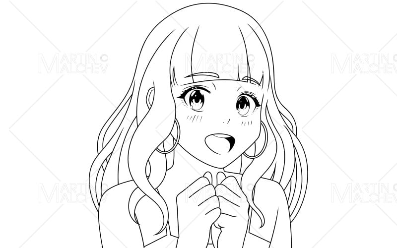Agradablemente sorprendido Anime Girl Línea Arte Vector Ilustración