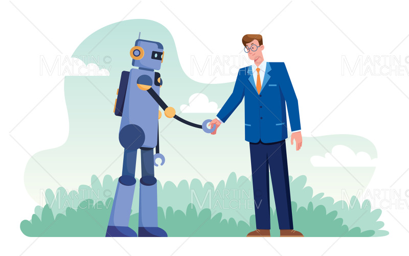 Biznesmen i ilustracja wektorowa robota