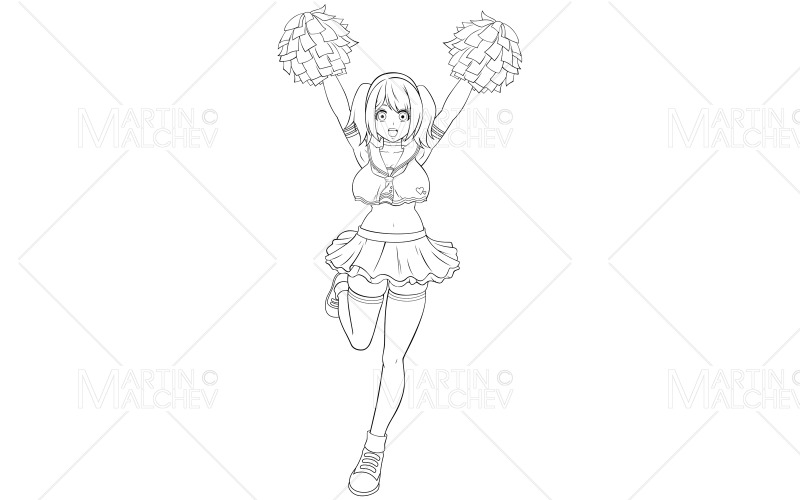 Cheerleader sur l'illustration vectorielle d'art de ligne blanche