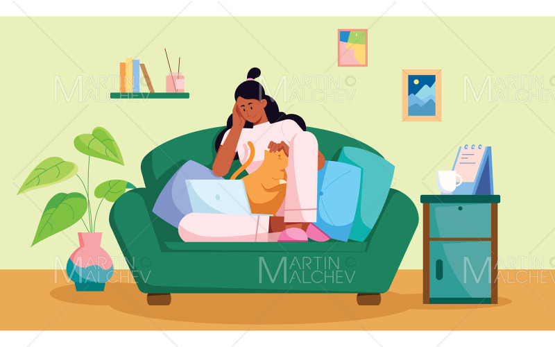 Femme indépendante travaillant à domicile Illustration vectorielle