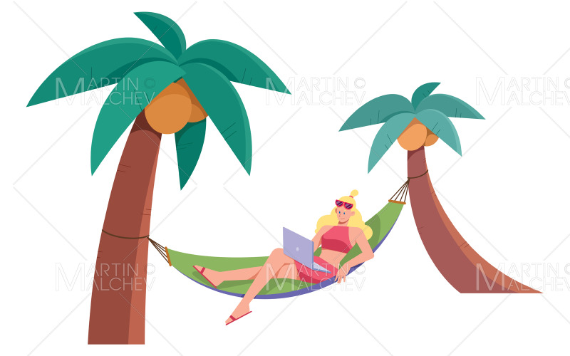 Freelancer Girl sur hamac isolé Vector Illustration