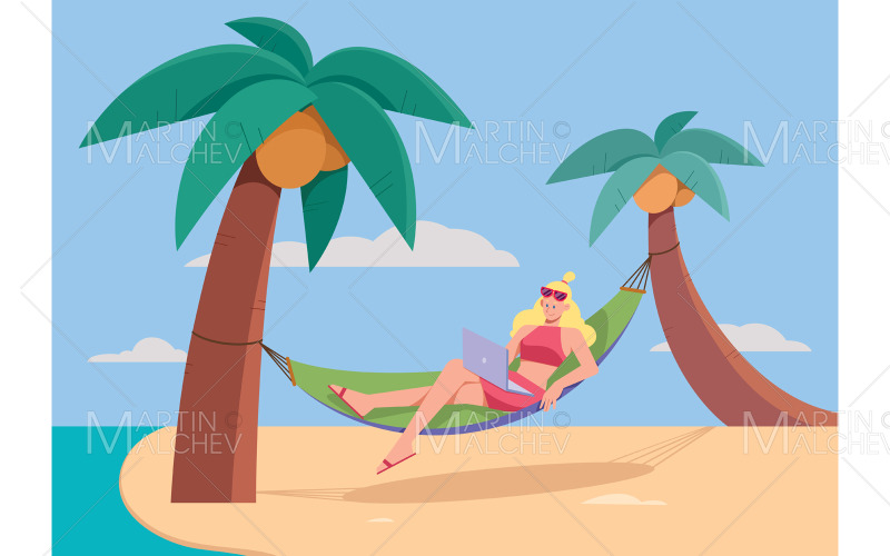 Freelancer meisje op hangmat vectorillustratie