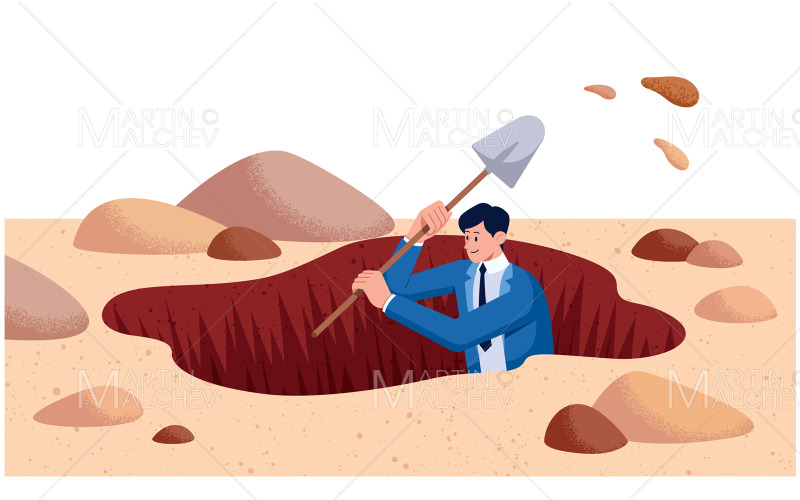 hombre de negocios, excavar, agujero, vector, ilustración