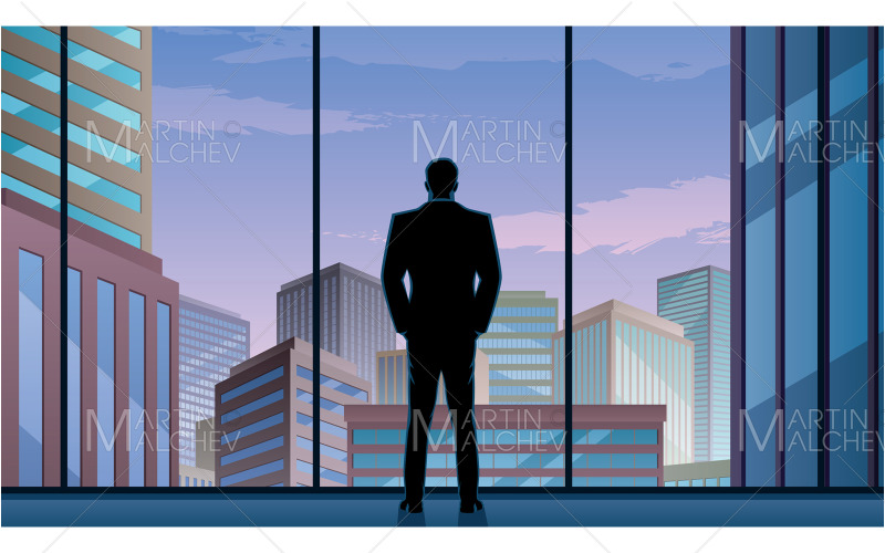 hombre de negocios, mirar, ciudad, día, vector, ilustración