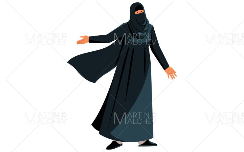 Mulher muçulmana vestindo niqab em ilustração vetorial branca