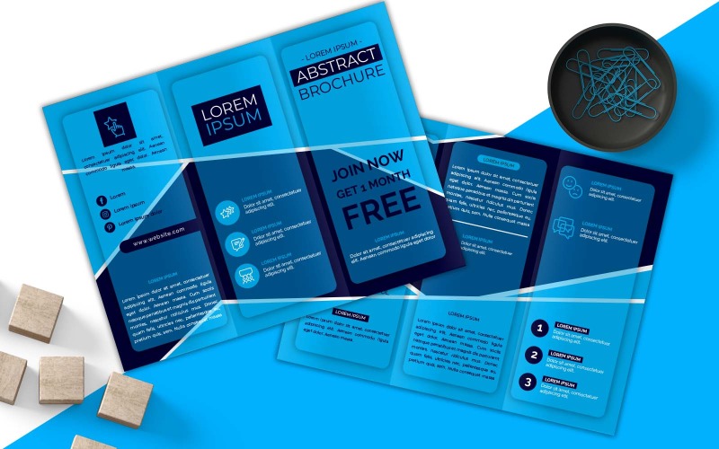 Conception de brochures à trois volets bleues abstraites - Identité d'entreprise