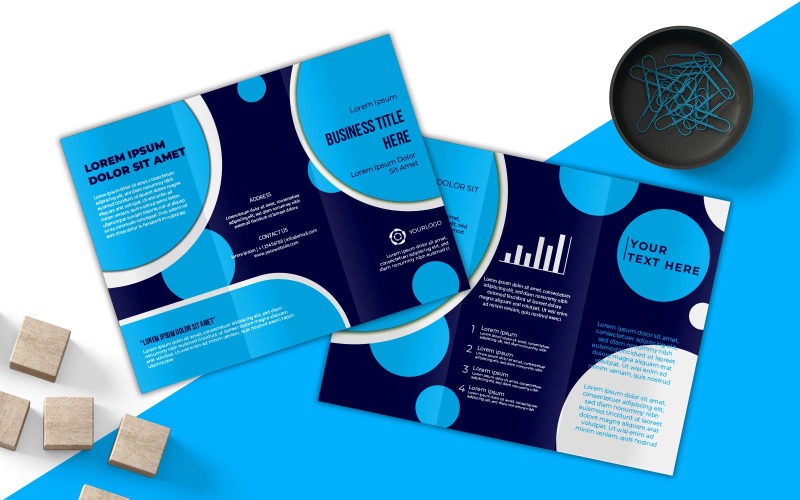 Design de Brochura Azul Empresarial com Três Dobras - Identidade Corporativa