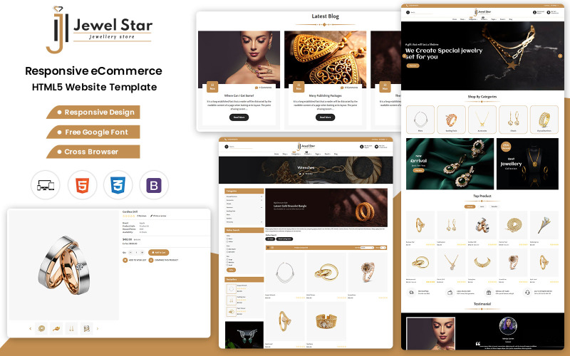 JewelStar Html - Modèle de site Web de bijouterie propre et élégant