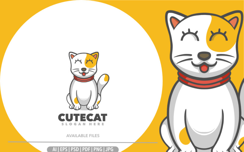 Macska aranyos játékos logó sablon