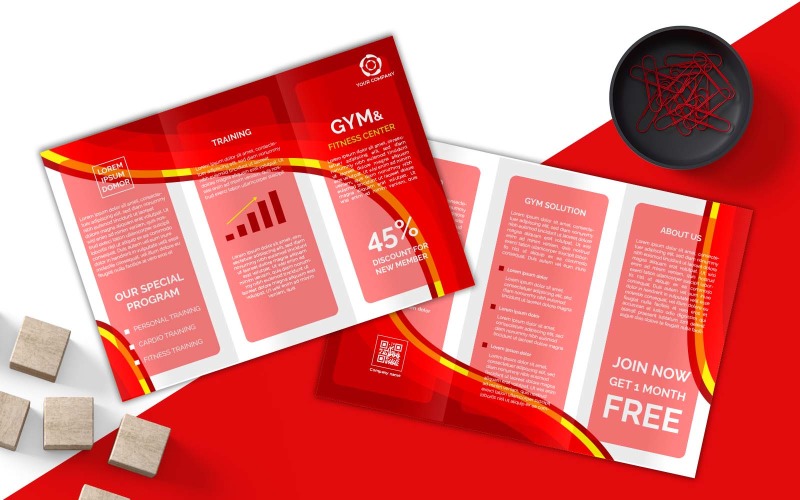 Nuevo diseño de folleto tríptico comercial de GYM y Fitness Center - Identidad corporativa