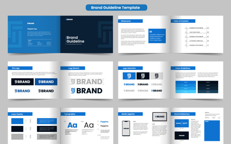 Brand guidelines layout and landscape logo brand book template