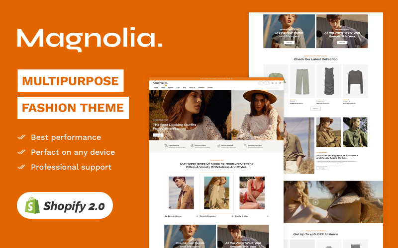 Magnolia – Móda a doplňky Víceúčelové responzivní téma Shopify 2.0 na vysoké úrovni
