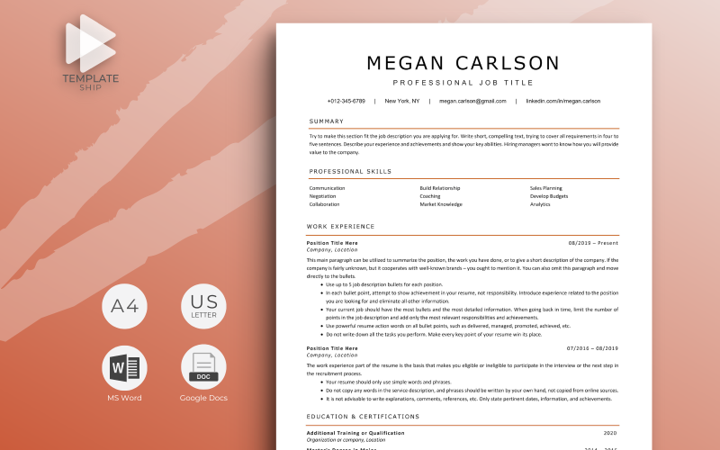 Modèle de CV professionnel Megan Carlson