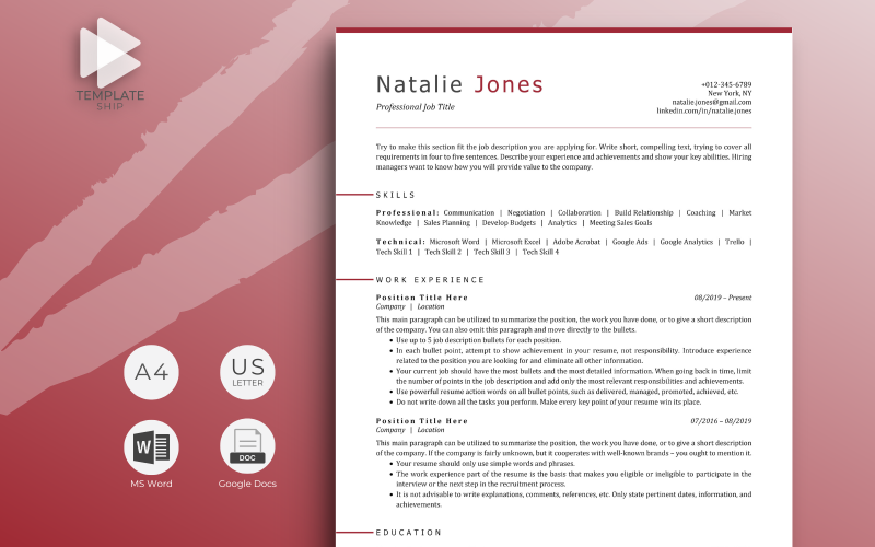Modèle de CV professionnel Natalie Jones