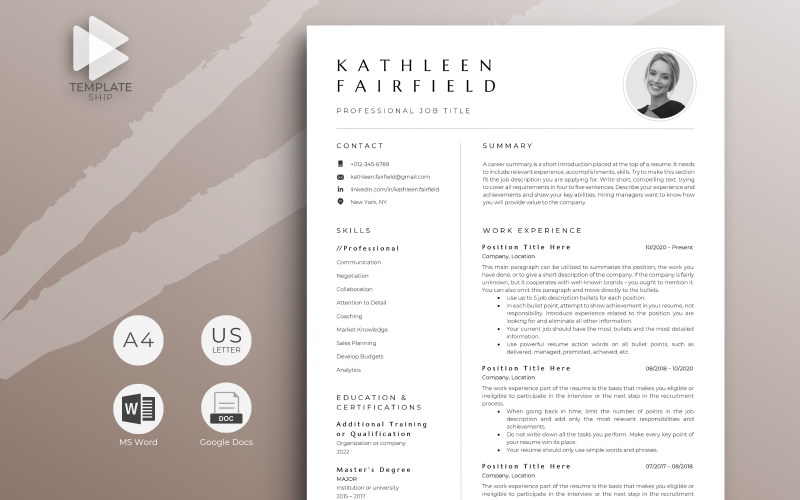 Plantilla de currículum moderno Kathleen Fairfield