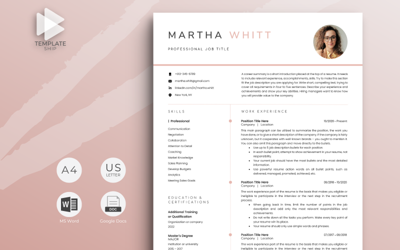 Plantilla de currículum moderno Martha Whitt