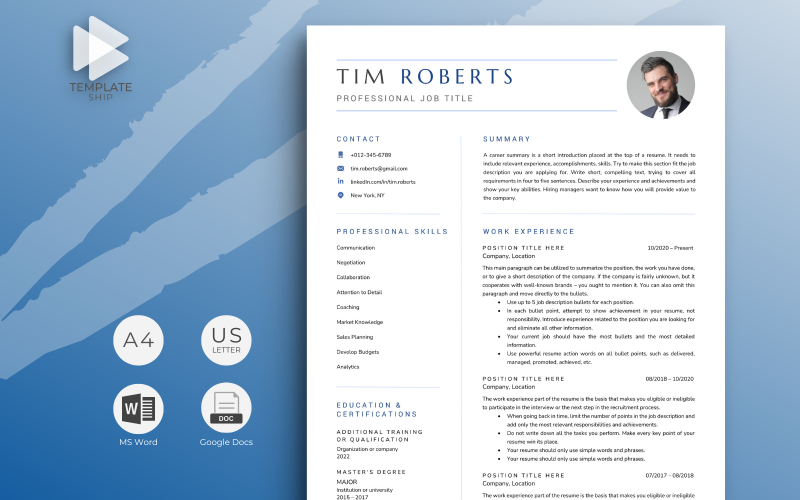 Plantilla de currículum moderno Tim Roberts