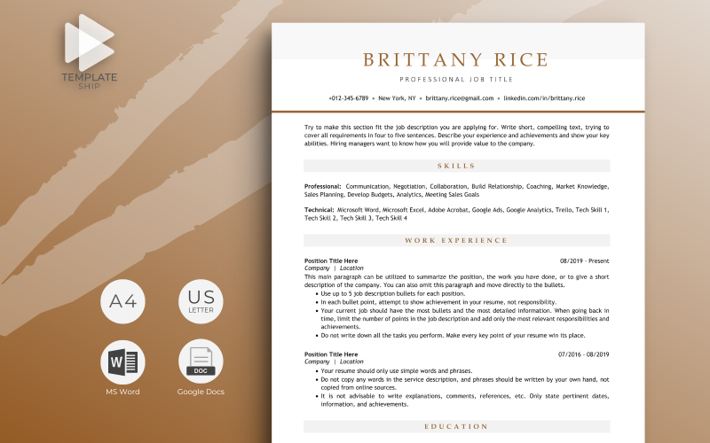 Plantilla de currículum profesional Brittany Rice