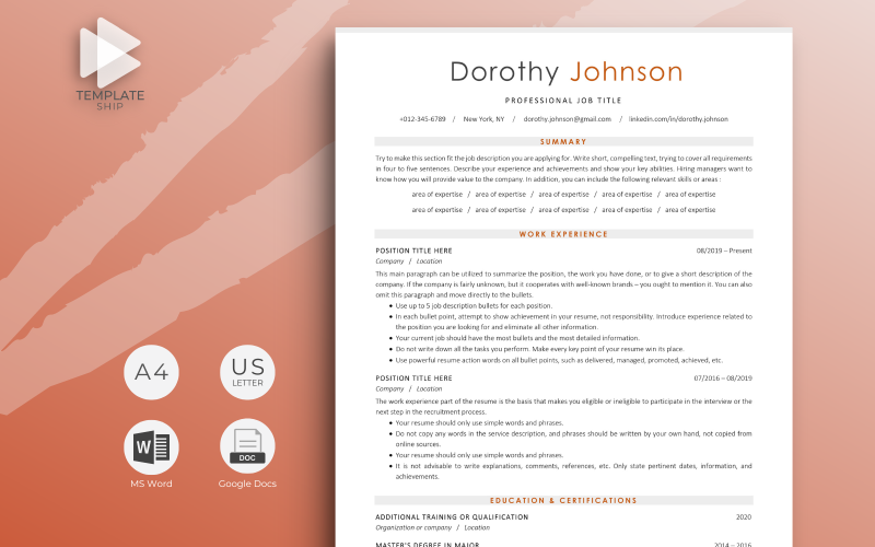 Plantilla de currículum profesional Dorothy Johnson