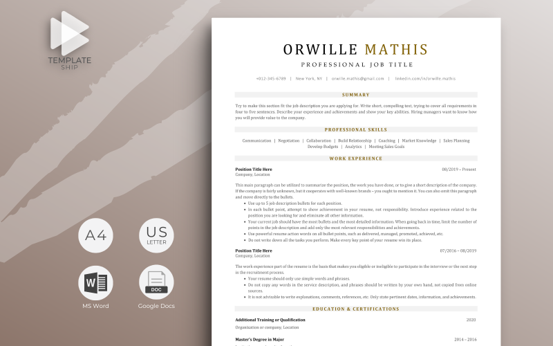 Plantilla de currículum profesional Orwille Mathis