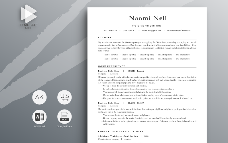 Profesionální šablona životopisu Naomi Nell