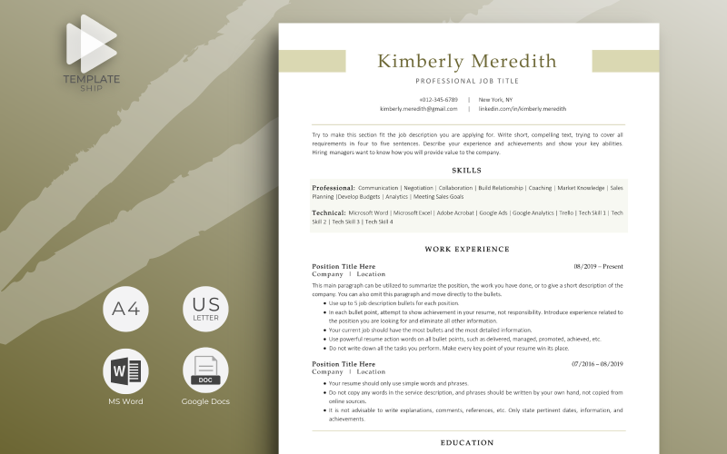 Profesjonalny szablon CV Kimberly Meredith